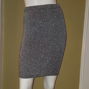 Body Con Stretchy Silver & Black Knit Mini Skirt